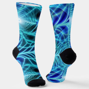 Electric Blue Luminous Fractal Repeating Pattern Socks