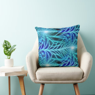 Electric Blue Luminous Fractal Repeating Pattern Throw Pillow