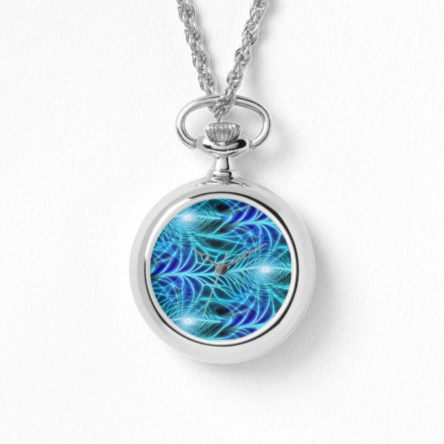Electric Blue Luminous Fractal Repeating Pattern Watch (Front)