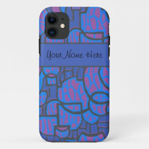 Electric Blue, Magenta Abstract, Black Outlines iPhone 11 Case