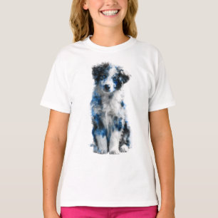 Electric Blue Merle Australian Shepherd Puppy Kids T-Shirt