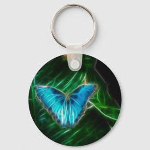 Electric Blue Morpho Butterfly Fractal Keychain