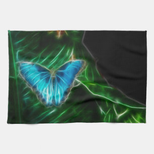 Electric Blue Morpho Butterfly Fractal Kitchen Towel