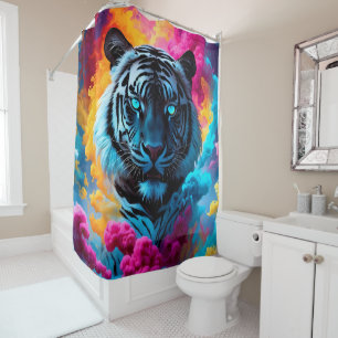 Electric Blue Neon Snow Tiger Portrait 