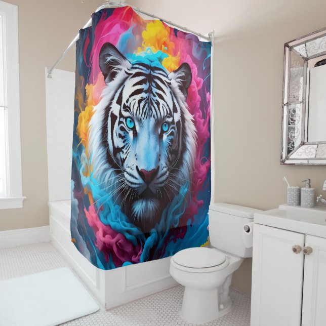 Electric Blue Neon Snow Tiger Portrait  (In Situ)