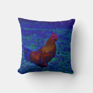 Electric blue Rainbow Rooster Pillow