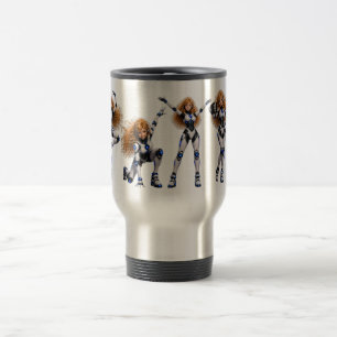 Electric Blue Robot Girl in Motion Travel Mug