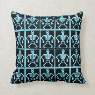 Electric blue skeleton throw pillow
