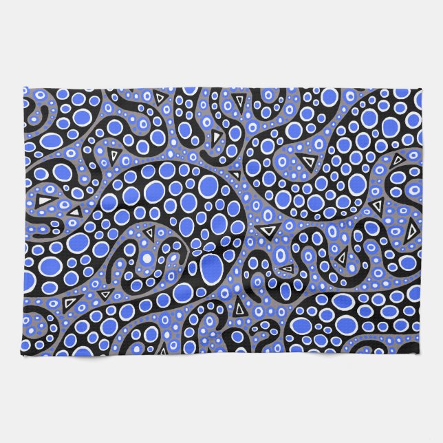 Electric Blue Squiggles Kitchen Towel (Horizontal)