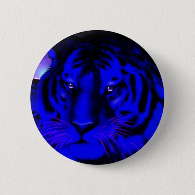 Electric Blue Tiger 2 Inch Round Button (Front)