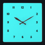 Electric Blue with Numbers Square Wall Clock<br><div class="desc">Minimal electric blue wall clock with numbers in a cartoonish font.</div>