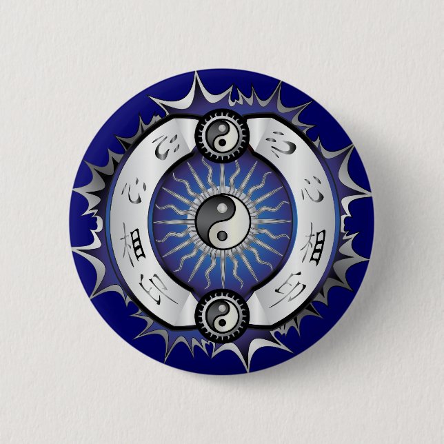 Electric Blue Yin Yang 2 Inch Round Button (Front)