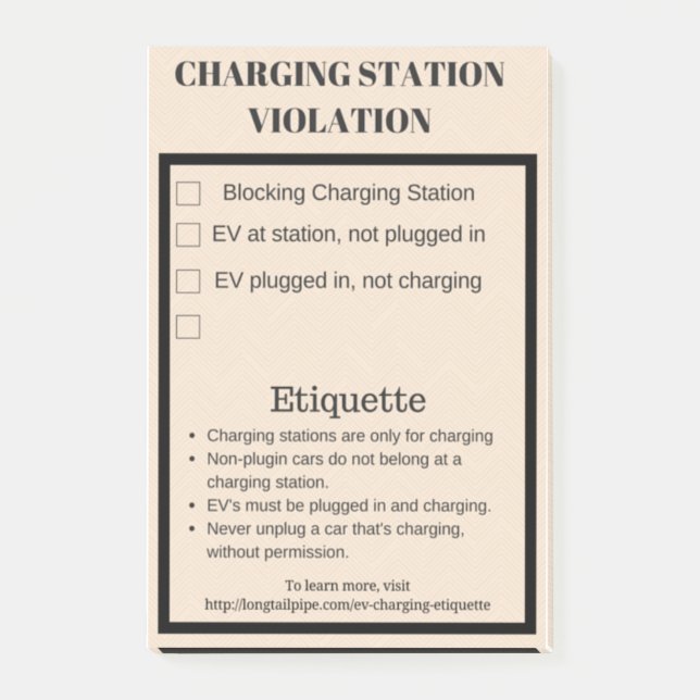 Electric car charging station violation post-it notes (Front)
