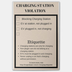 Electric car charging station violation post-it notes