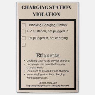 Electric car charging station violation post-it notes