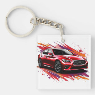 Electric Car with Vibrant Colour Splashes Keychain