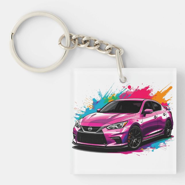 Electric Car with Vibrant Colour Splashes Keychain (Front)