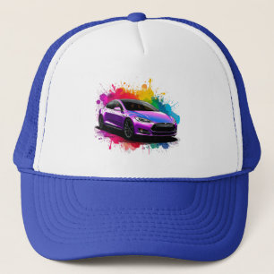 Electric Car with Vibrant Colour Splashes Trucker Hat