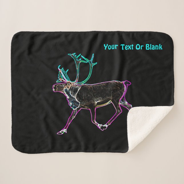 Electric Caribou (Reindeer) Sherpa Blanket (Front (Horizontal))