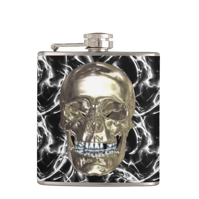 Electric Chrome Skull Flask (Front)