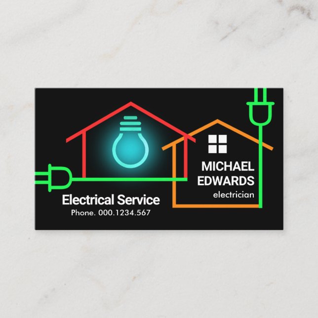 Electric Circuit Powers Bulb Business Card (Front)
