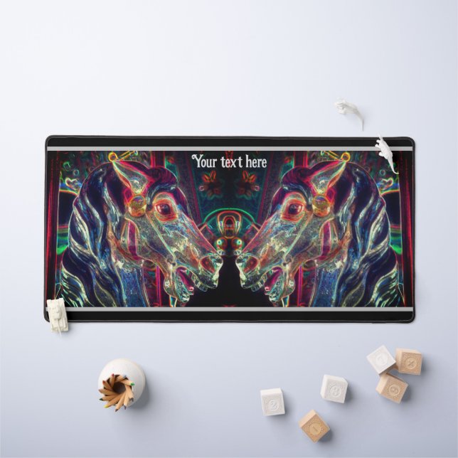 Electric Colours Carousel Horse Art Personalized Desk Mat (Kids Table)