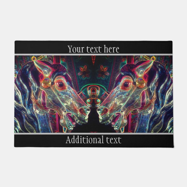 Electric Colours Carousel Horse Art Personalized Doormat (Front)