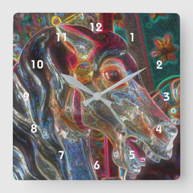 Electric Colours Fiery Steed Carousel Horse Art  Square Wall Clock (Front)