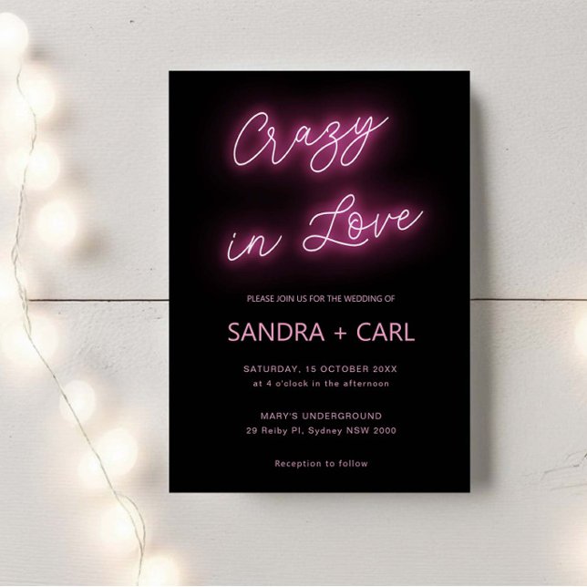 Electric Crazy in Love Neon Glow Light Wedding Inv Invitation (Creator Uploaded)