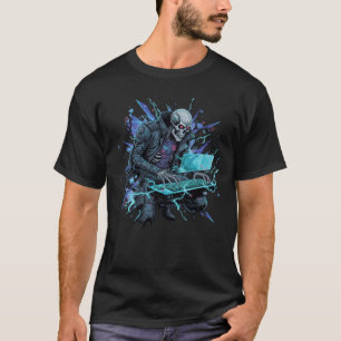 Electric Cyberpunk Hacker Skeleton Gamer Graphic T T-Shirt