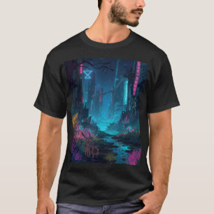 Electric Deer Cyberpunk Wilds Scene T-Shirt