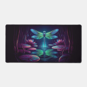 Electric Dragonfly, Eye-Catching Neon Animals Desk Mat