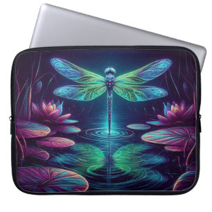 Electric Dragonfly, Eye-Catching Neon Animals Laptop Sleeve