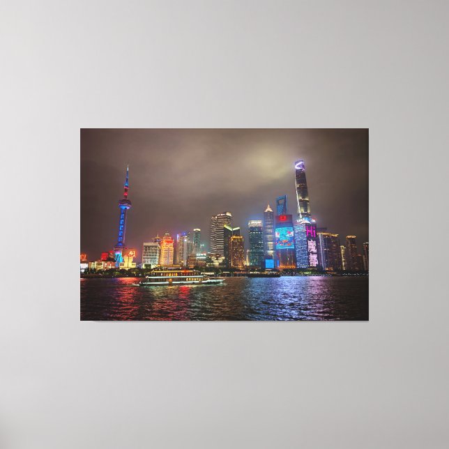 Electric Dreams - Futuristic Shanghai Skyline, A C Canvas Print (Front)