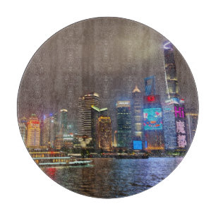 Electric Dreams - Futuristic Shanghai Skyline, A C Cutting Board