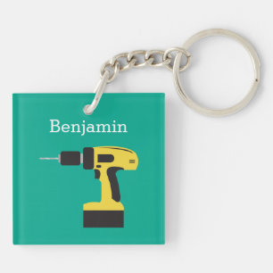 Electric Drill with Custom Name - Emerald Keychain