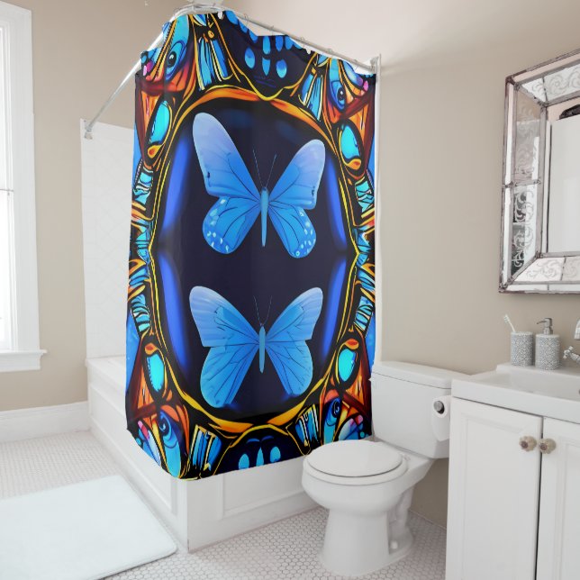 Electric Elegance: Neon Blue Butterflies Bathroom  (In Situ)