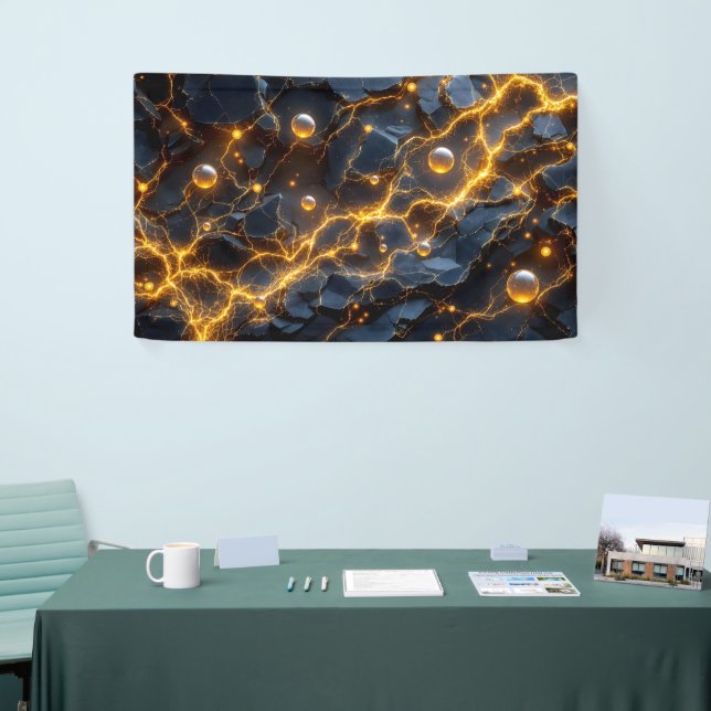 Electric Energy Abstract with Golden Lightning Banner (Tradeshow)