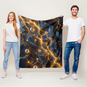 Electric Energy Abstract with Golden Lightning Fleece Blanket