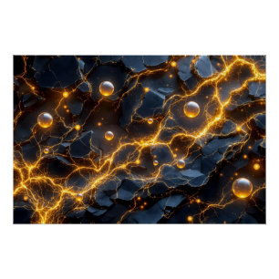Electric Energy Abstract with Golden Lightning Poster