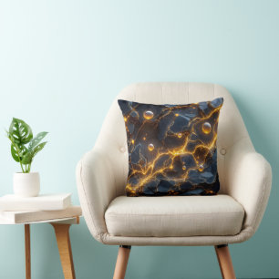 Electric Energy Abstract with Golden Lightning Throw Pillow
