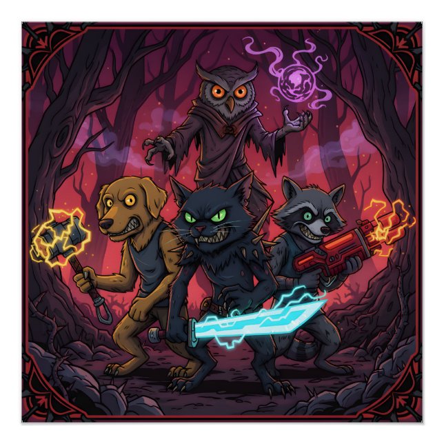 Electric Fantasy Animal Warrior Art Poster (Front)
