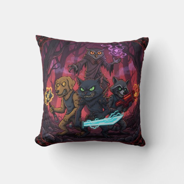 Electric Fantasy Animal Warrior Art Throw Pillow (Front)