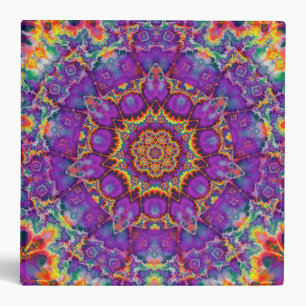 Electric Flower Purple Rainbow Kaleidoscope Art Binder