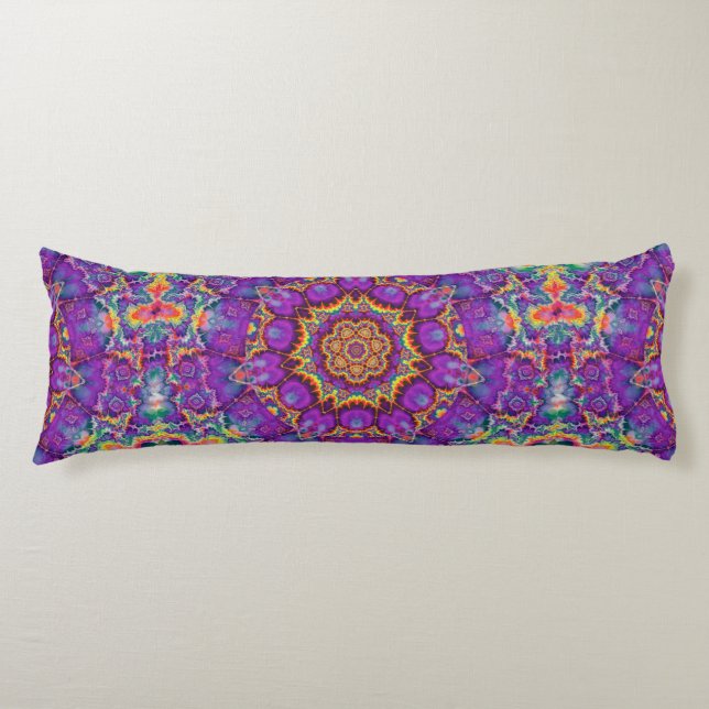 Electric Flower Purple Rainbow Kaleidoscope Art Body Pillow (Front)