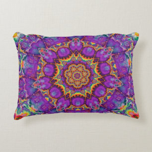 Electric Flower Purple Rainbow Kaleidoscope Art Decorative Pillow