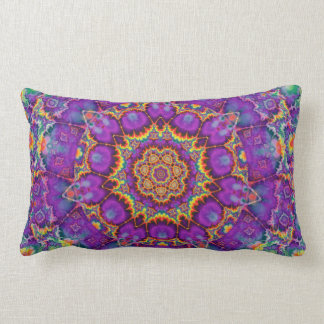Electric Flower Purple Rainbow Kaleidoscope Art Lumbar Pillow