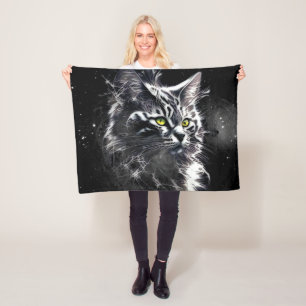 Electric Fractal Black Cat Glow Blanket