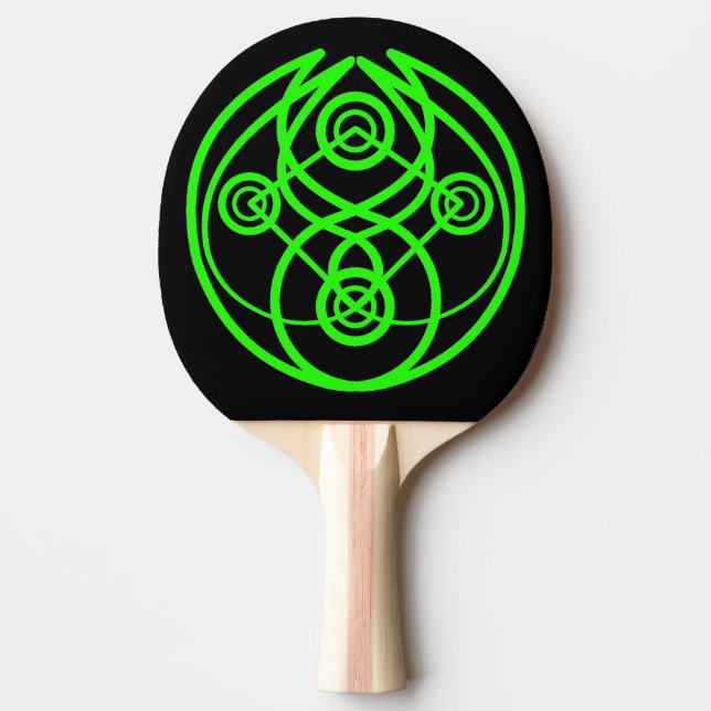Electric Green Circular And Lined Symbol Ping Pong Paddle (Front)