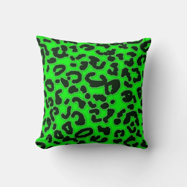 Electric Green Leopard Pattern Animal Print Throw Pillow (Front)